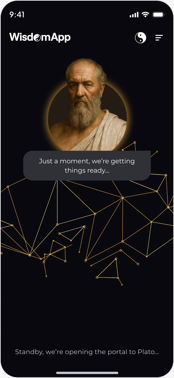 Plato’s portrait with “Standby, we’re opening the portal to Plato…”.