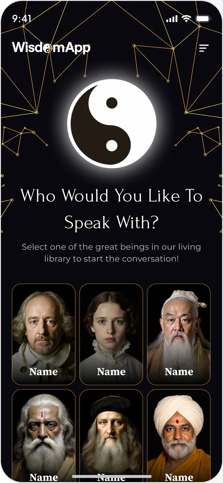 Who would you like to speak with? — a grid of portraits.