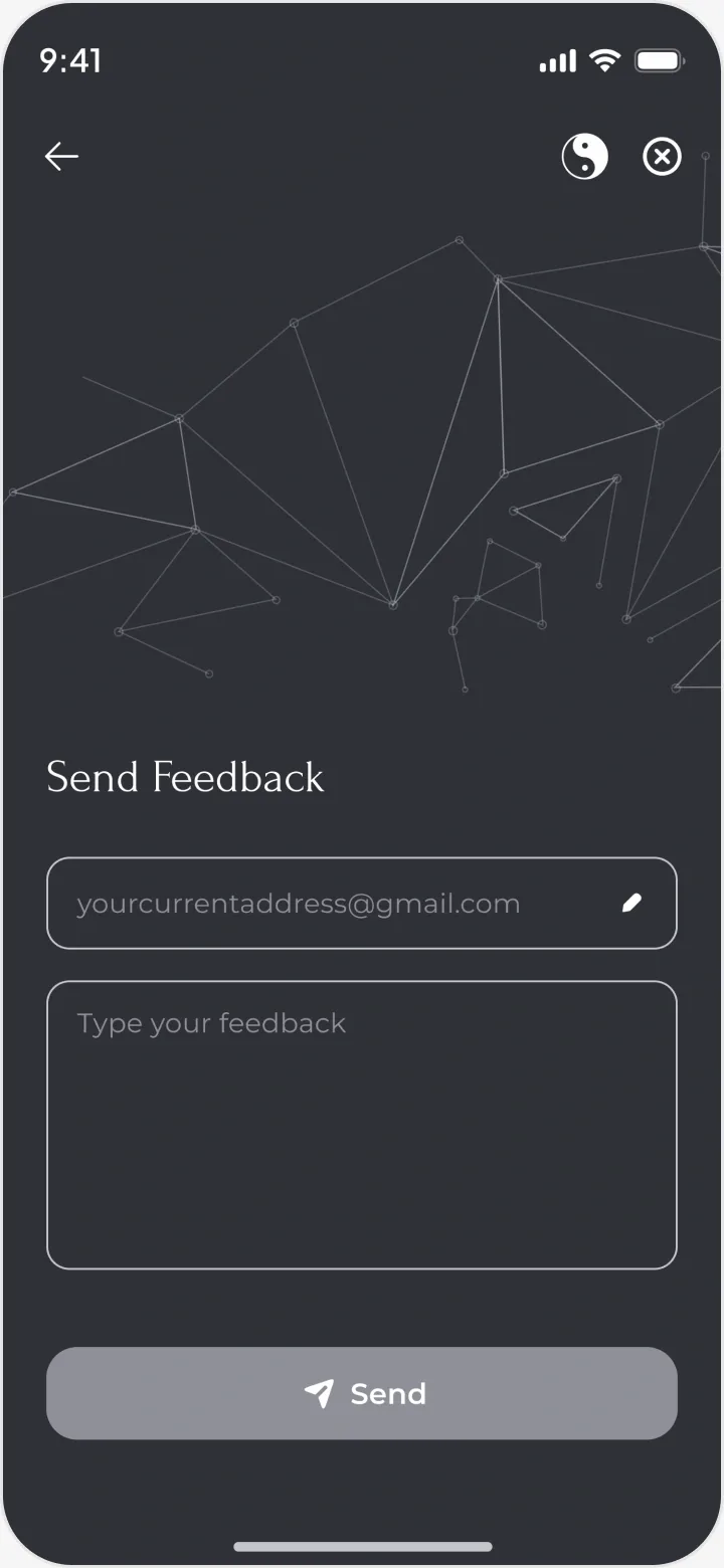 Send feedback: an email field, a message and Send.