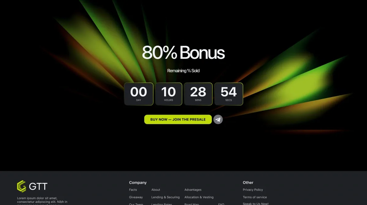 The final call: an 80% bonus, the countdown and the buy button, above the footer.