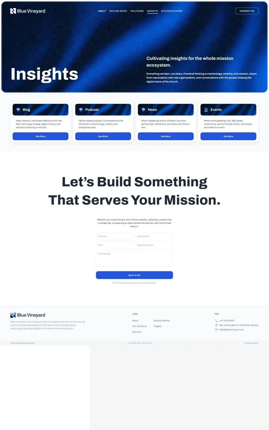 Blue Vineyard — Insights page, top of the design