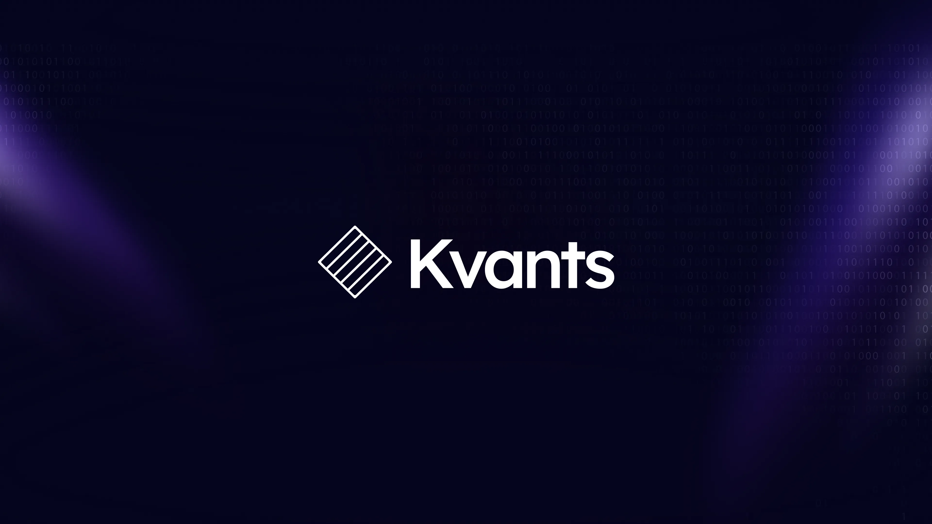 The Kvants logo, white, on a night-blue field with violet light.